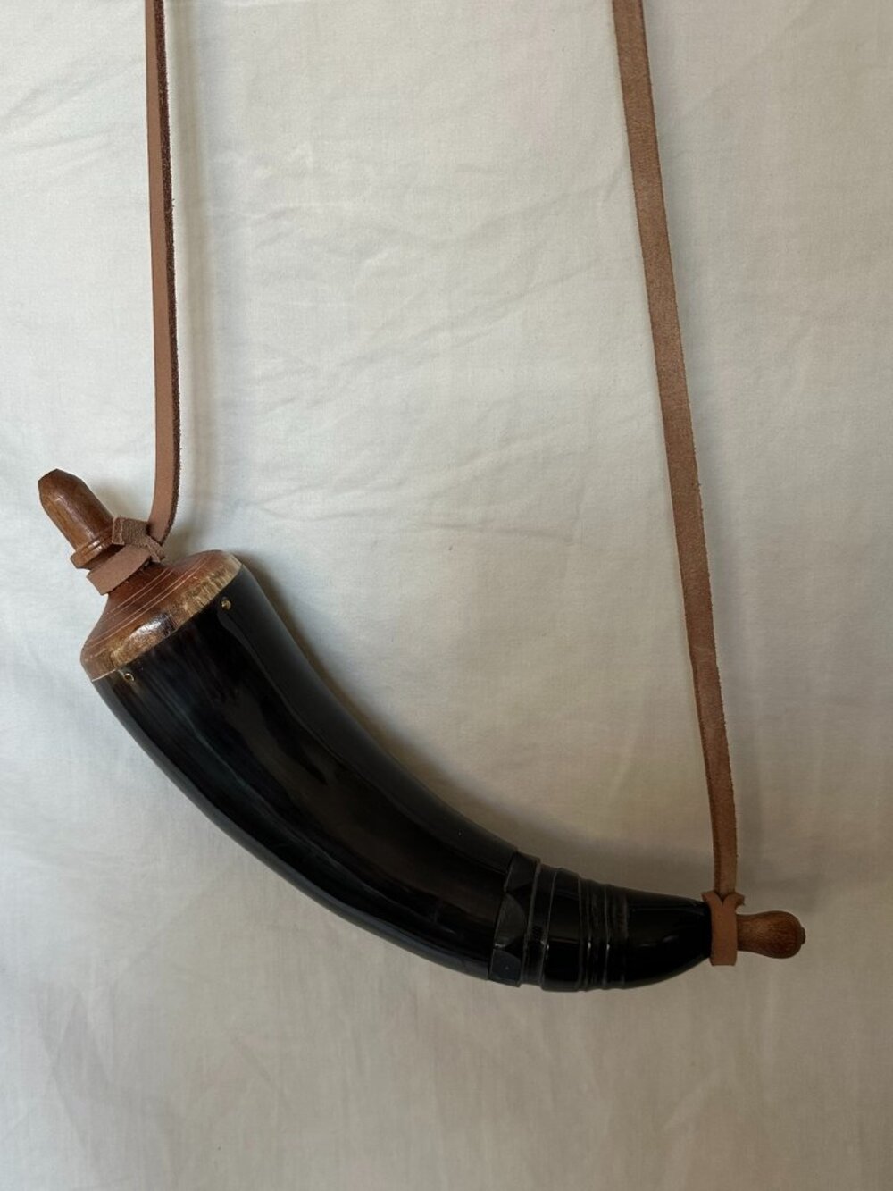 Gun Powder Horn with Leather Strap, Brand New